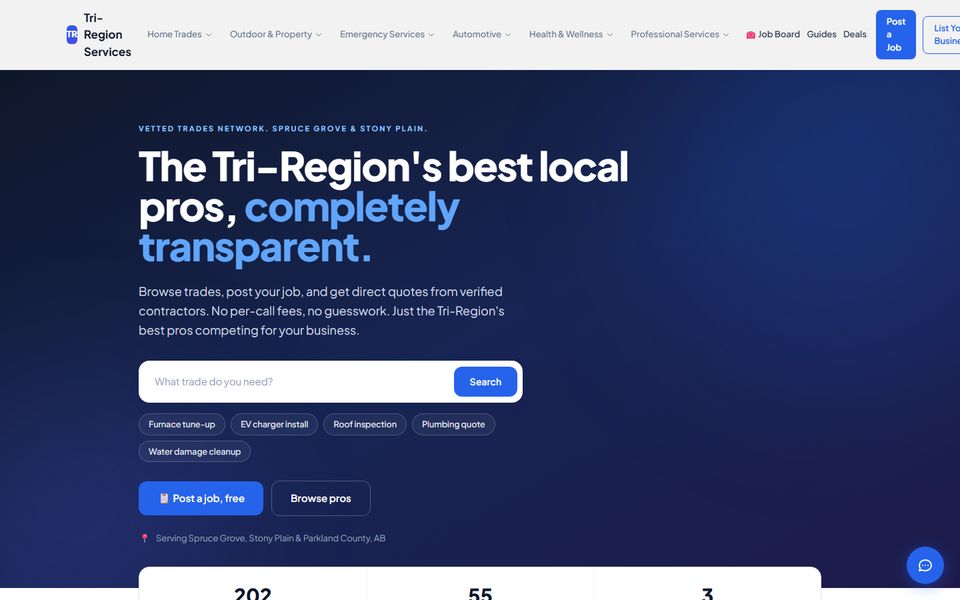 Tri-Region Services website screenshot
